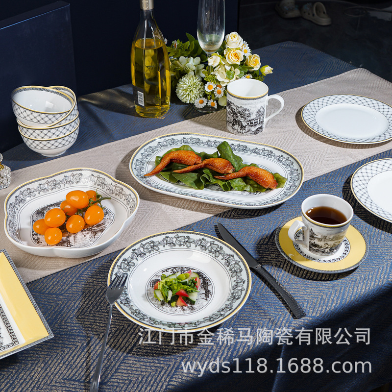 Cross-border European-style Retro Insert Orton Weijia Manor Western-style Dessert Plate Rice Bowl Large Soup Bowl Flat Plate Double Soup Plate