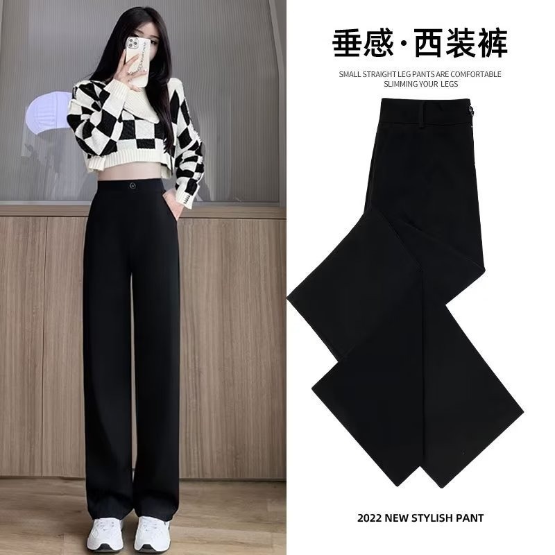Black Suit Pants for Women 2025 Summer High-End Drape Loose Wide-Leg Pants High-Waisted Casual Straight-Leg Floor-Length Pants