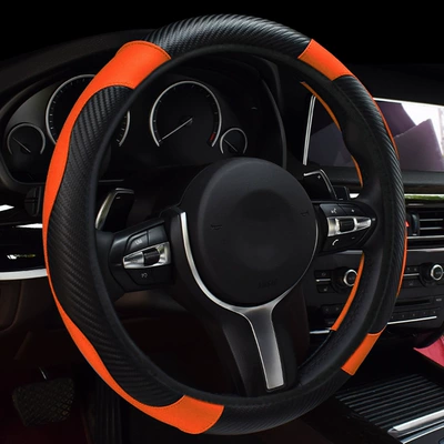 Steering wheel cover Elastic Inner Ring, Non-Slip Leather - orange-805-36cm