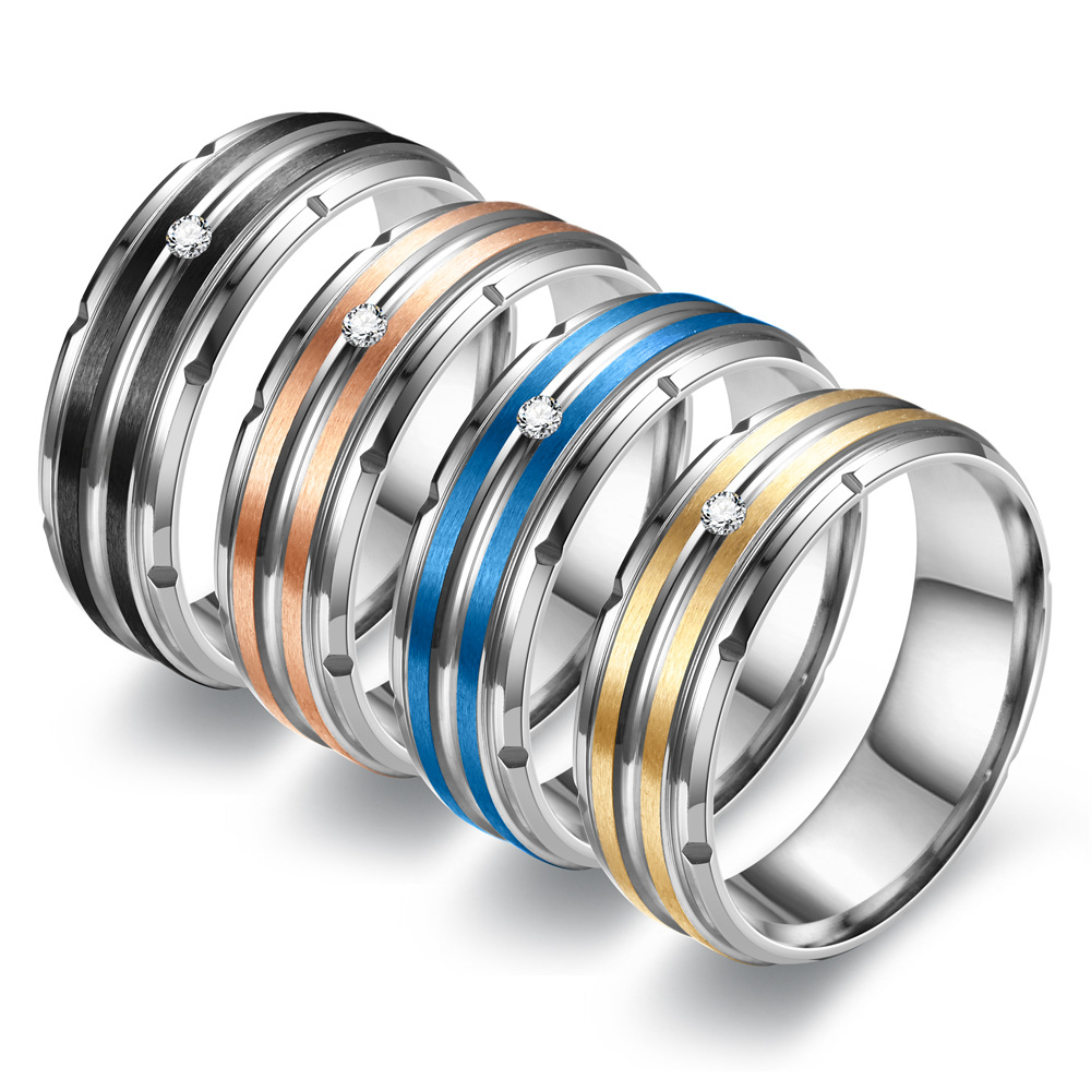 11g Weight Rings Classification Simple Style Lines Stainless Steel Plating Couple Rings