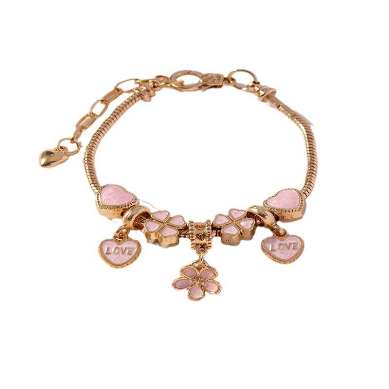 Panjia pulsera Dora DIY cuentas pétalos explotados transfronterizos amor letras colgante forma de corazón pulsera de cobre ajustable image 6