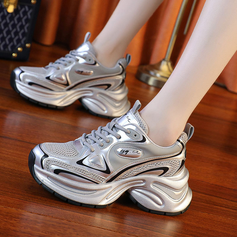 Popular Silver Dad Sneakers for Women, 2026 Autumn New Style, Height-Increasing Thick-Soled White Sneakers, Sports Casual Shoes Popular Silver Dad Sneakers for Women, 2026 Autumn New Style, Height-Increasing Thick-Soled White Sneakers, Sports Casual Shoes