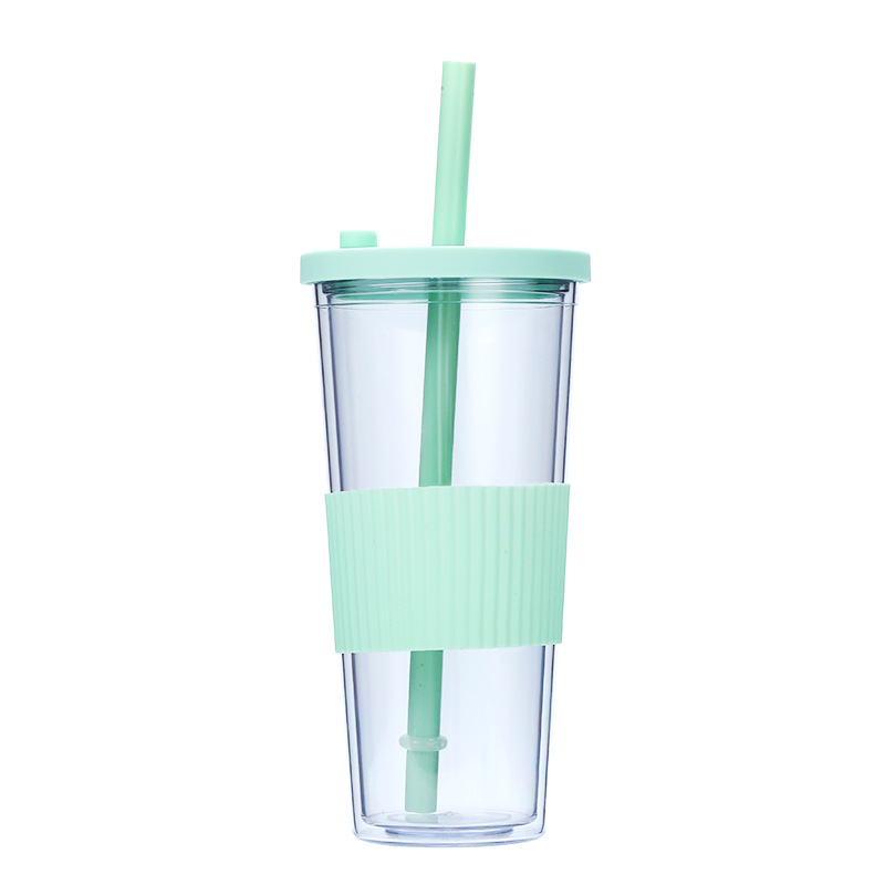 Vaso de Plástico con Pajita, Plástico AS, Doble Capa, Ecológico