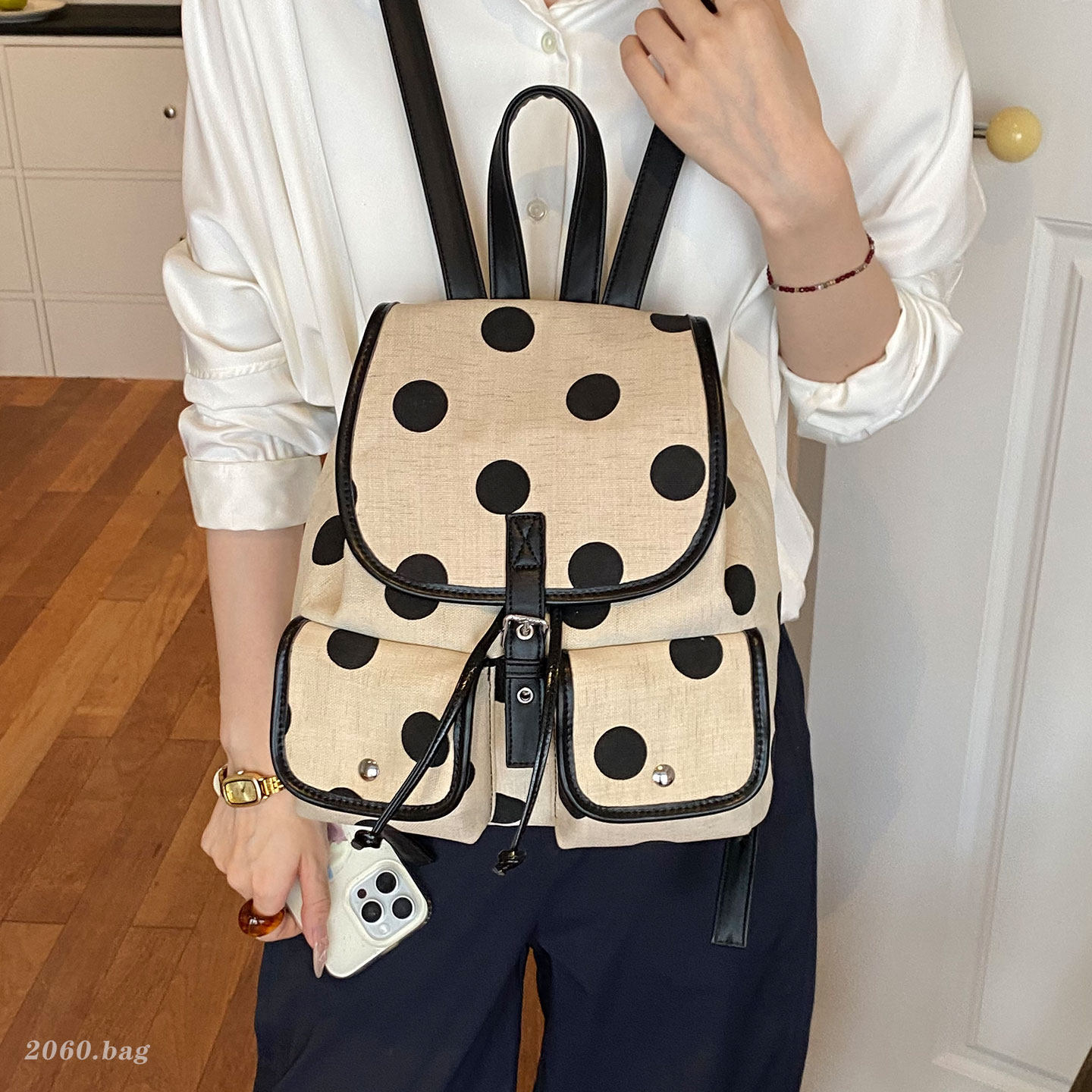 2026 mochila de gran capacidad bolsillo ocio punto de onda mochila de estudiantes de viaje de verano mochila escolar de mujeres con tapa más nueva