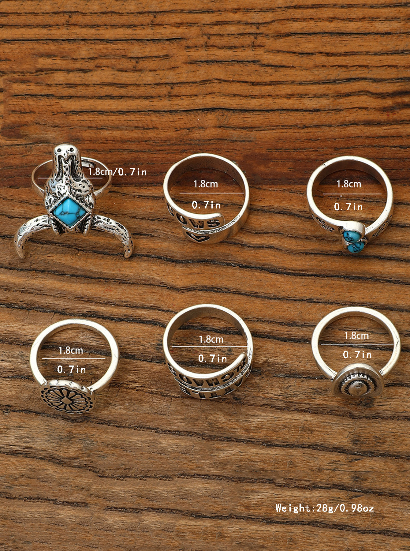 Alloy Material Geometric, Letter, Heart Shape Pattern Retro Ethnic Style Cowboy Style Geometric Letter Heart Shape Alloy Plating Inlay Turquoise Women's Open Rings