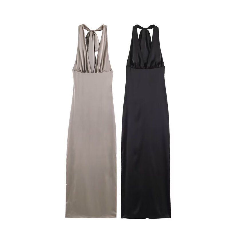 Taop&Za Women's Clothing 2026 Summer New Style Silk Satin Texture Draped Halter Neck Long Dress 7828332 Taop&Za Women's Clothing 2026 Summer New Style Silk Satin Texture Draped Halter Neck Long Dress 7828332