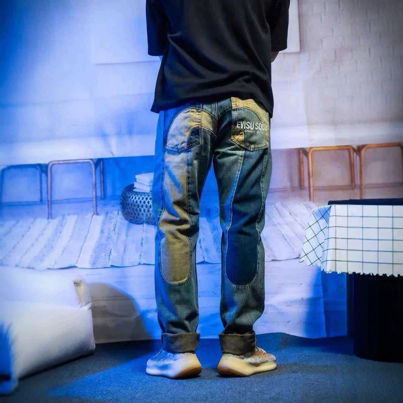 Cross-border EVISU men's spring and autumn deconstructed patchwork wide-leg jeans, fashionable and versatile