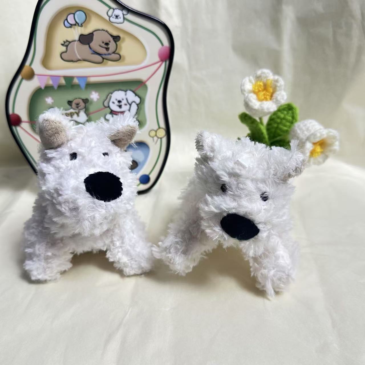 速卖通西高地狗毛绒裸狗玩偶挂件钥匙扣可DIY圣诞迷你眼镜狗新款