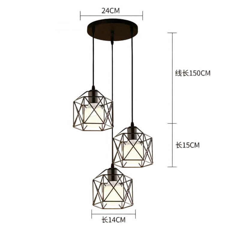 Personalidad creativa transfronteriza estilo industrial pequeño candelabro hexagonal entrada escalera pasillo comedor dormitorio lámpara de hierro