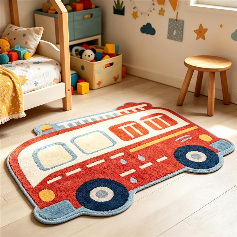 Cartoon-shaped bus imitation cashmere thickened floor mat for study reading area, cooling decorative floor mat, shower room floor mat