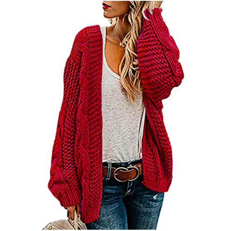 European and American 2026 Spring and Autumn New Style Thick-Knit Cable Cardigan for Women, Mid-Length, Solid Color, Casual Loose-Fitting Jacket Cardigan European and American 2026 Spring and Autumn New Style Thick-Knit Cable Cardigan for Women, Mid-Length, Solid Color, Casual Loose-Fitting Jacket Cardigan