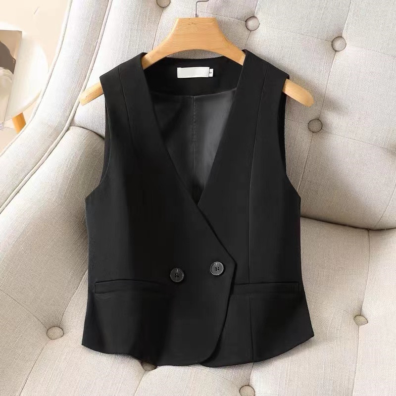 Traje chaleco Chaleco de las mujeres 2024 primavera nuevo estilo coreano Chaleco de las mujeres chaleco negro corto abrigo image 2