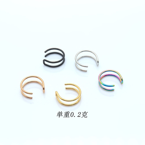 316 stainless steel ear clips, vacuum plating color-preserving double-layered new C-shaped lip rings, non-pierced ear clips, lip clip earrings