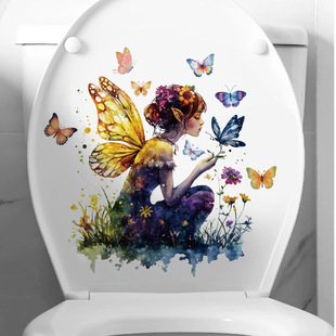 Cross-Border Purple Butterfly Girl Atmosphere Wall Sticker Toilet Sticker Decoration Living Room Bathroom Removable Pvc