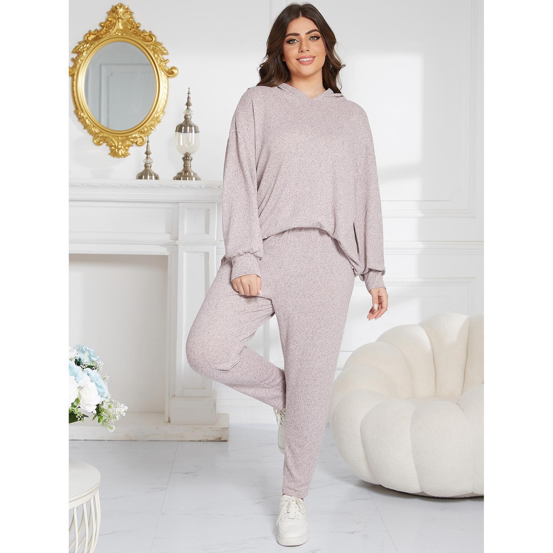 Neues großes Heimkleidungsset für Herbst und Winter, langärmeliger, molliger, übergroßer Pyjama mit Kapuze für Damen_voghion.com