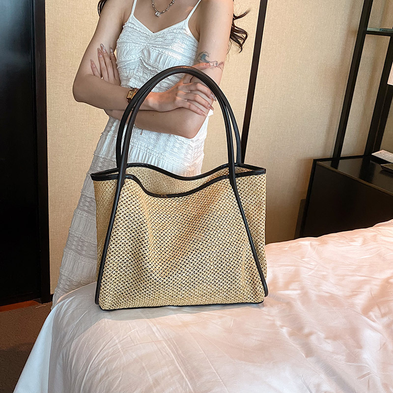 Großvolumige, handliche Strohhalmtasche für Damen, lässige Schultertasche für den Sommer, modische Strandtasche für Outdoor-Aktivitäten_voghion.com