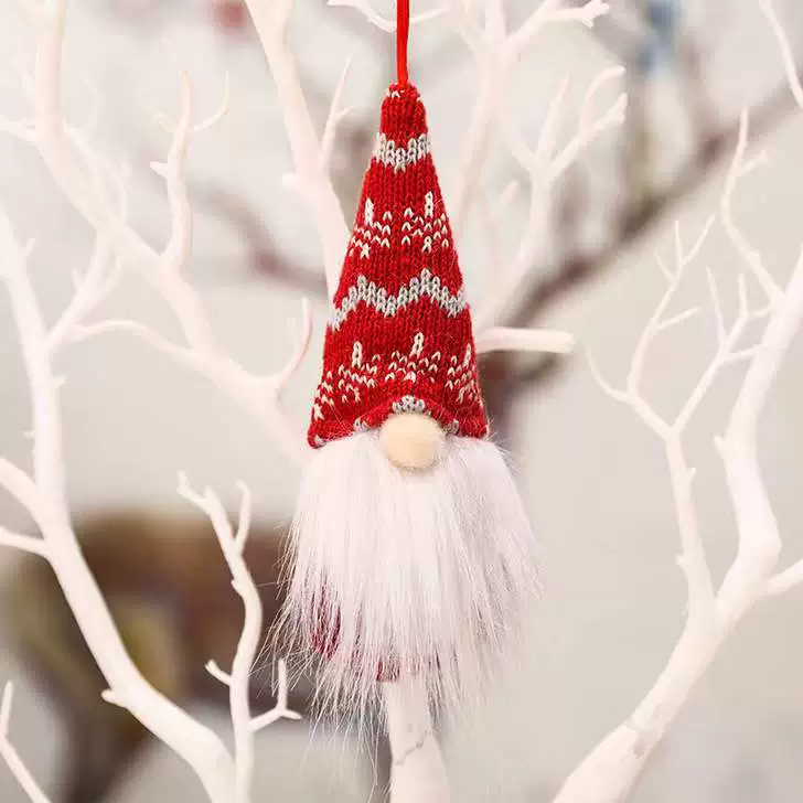 Knitted Christmas doll pendant, faceless gnome ornament, 6.4 cm, lightweight