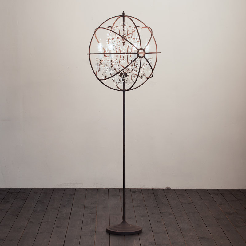 American retro industrial style iron crystal globe loft floor lamp living room bedroom bar simple decorative lamp
