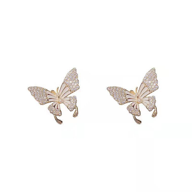 Fashion Alloy Micro-inlaid Zircon Butterfly Stud Earrings Wholesale display picture 1