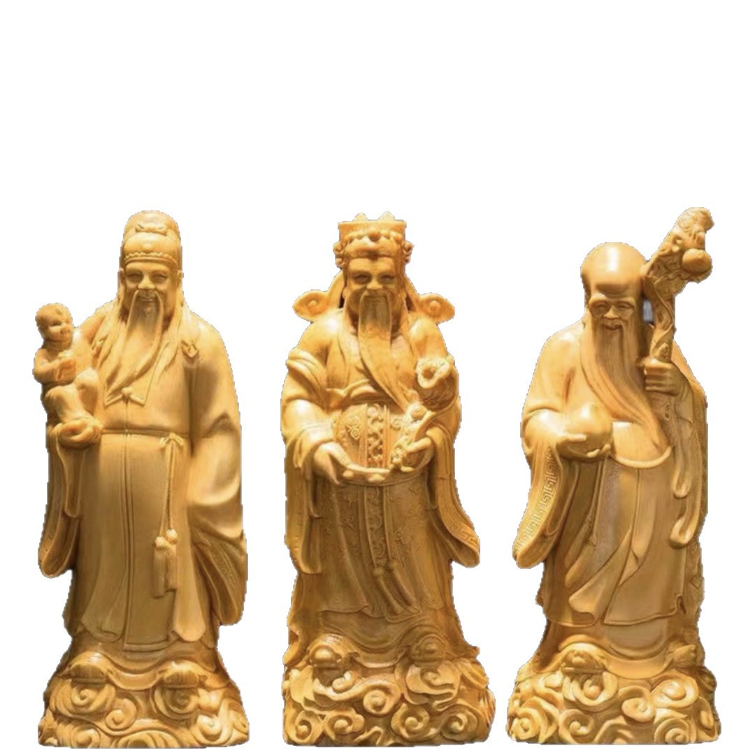Fuxuo Sumsung Zhifu acantilado artesanía tallada de madera sólida Dios de la fortuna Fuxuo Sumsung decoración tradicional de la casa