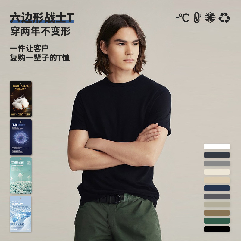 [Hexagonal Warrior t] 40-Count Long-Staple Cotton Sorona Cool-Feeling Anti-Wrinkle Solid Color Unisex Short-Sleeve T-Shirt