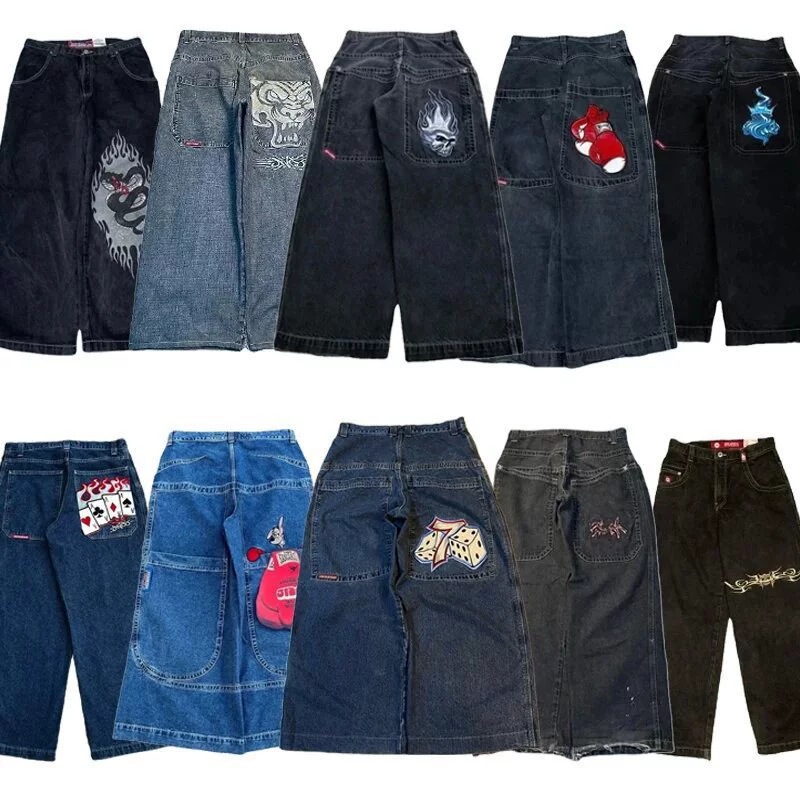Трансграничная торговля JNCO Широкие джинсы Мужские Y2K хип-хоп Харадзюку Высокое качество уличные повседневные свободные брюки