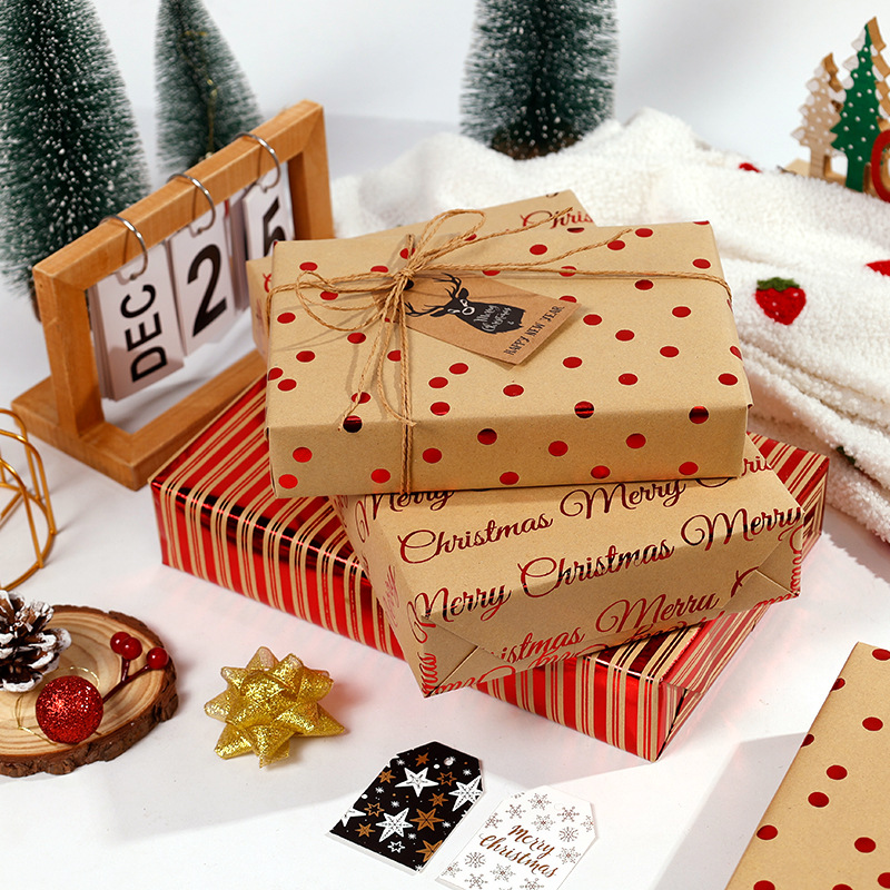 Transfronterizo Amazon kraft papel de embalaje de Navidad estampado punto aleatorio regalo papel de embalaje DIY en stock al por mayor