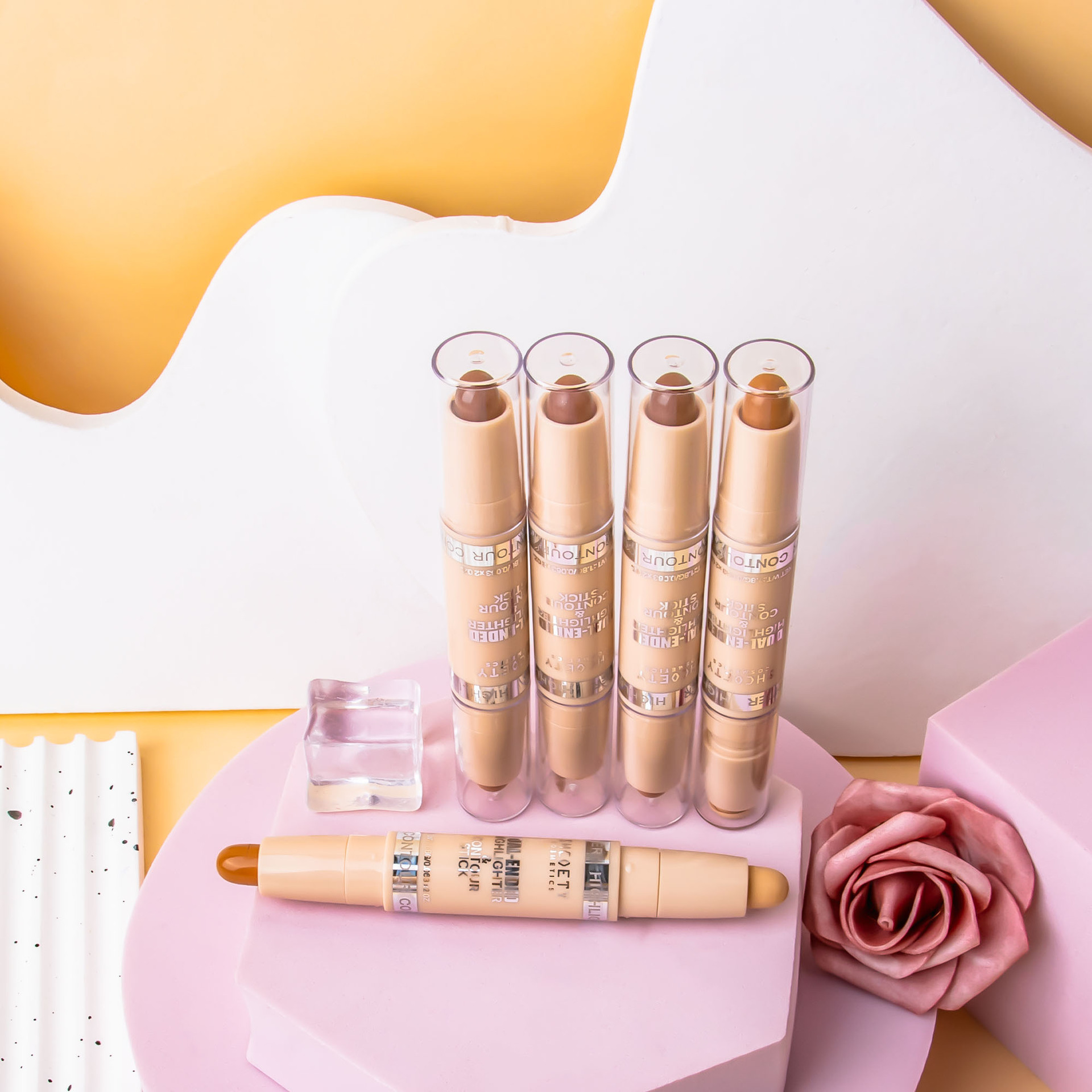 SHCOETY Dual-head contouring stick, high-gloss one-piece pen, matte three-dimensional Contouring, Nose shadow brightening, Horizontal pen, Cross-border undefined