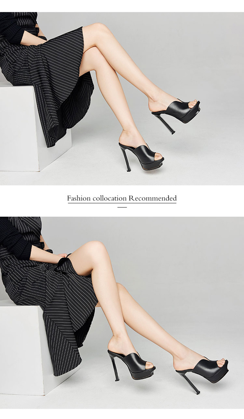 Sandal cao gót nữ hở mũi đế xuồng chống thấm, gót pha lê thời trang — Màu đen chi tiết 14