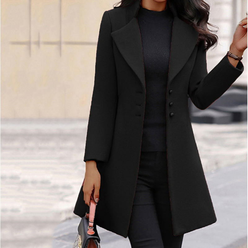 Mid-Length Korean-Style Reversible Collar Wool Coat With Slimming Effect In Solid Color For Women_ecoleips.com