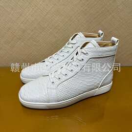 cl andgz男鞋白色真蟒蛇皮高帮红底鞋女鞋休闲平底情侣鞋蛇皮鞋