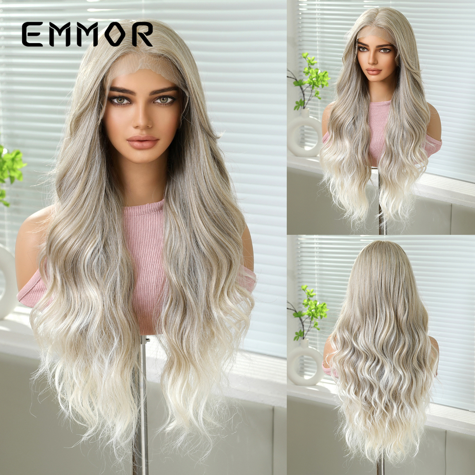 Transfronterizo 13*6 peluca de encaje frontal de gran superficie, corte intermedio, cabello largo y esponjoso dorado, cabello largo y rizado, cabello largo y largo