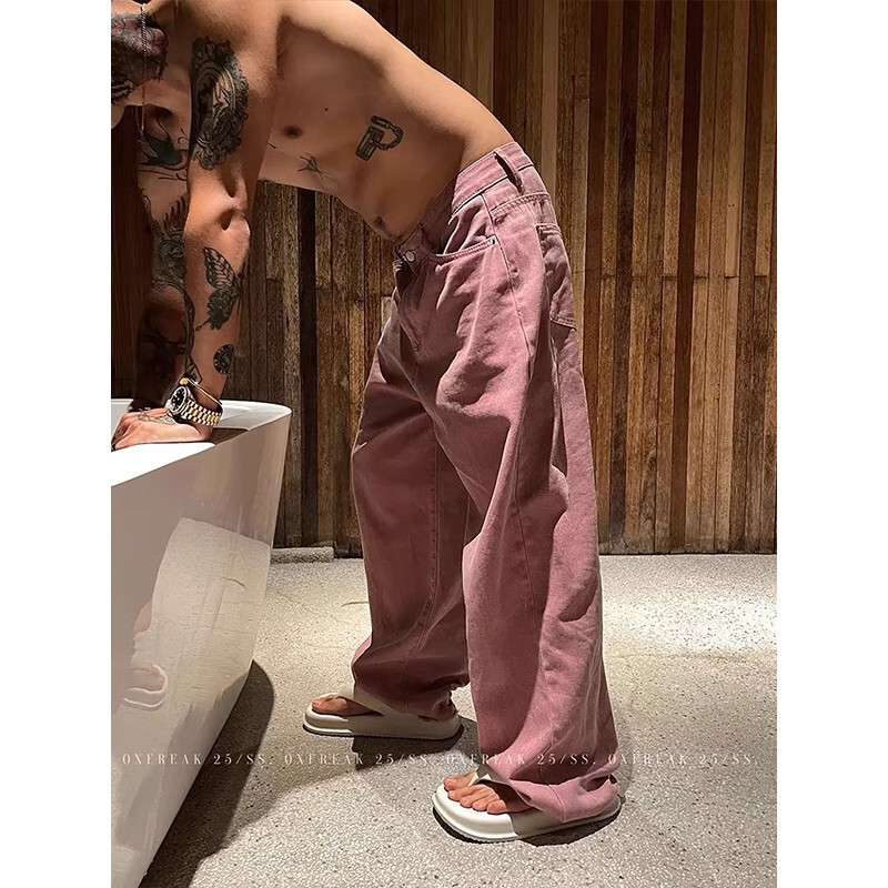 Dopamine Wear Purple Jeans Men's 2025 New Trendy Brand Plutton Handsome Straight Loose Pants Wide Leg Casual Pants