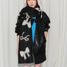 蝴蝶结2025冬季新款保暖围巾卡通针织毛线百搭个性混纺围脖韩版