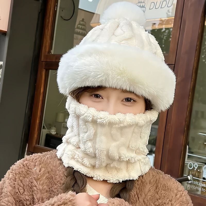 新款加绒大帽檐加厚帽子围脖一体秋冬季骑车防风防寒电动车成人|undefined