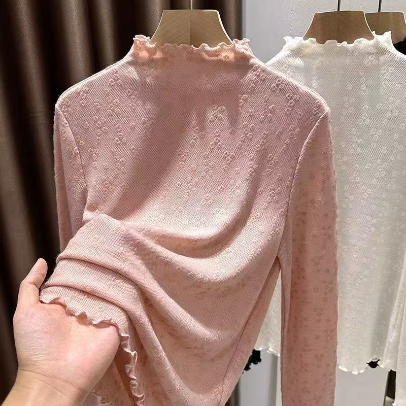 High-End Soft Waxy Wood Ear Knitted Jacquard Lace Bottoming Shirt for Women in Autumn and Winter New Style Thin Loose Top High-End Soft Waxy Wood Ear Knitted Jacquard Lace Bottoming Shirt for Women in Autumn and Winter New Style Thin Loose Top