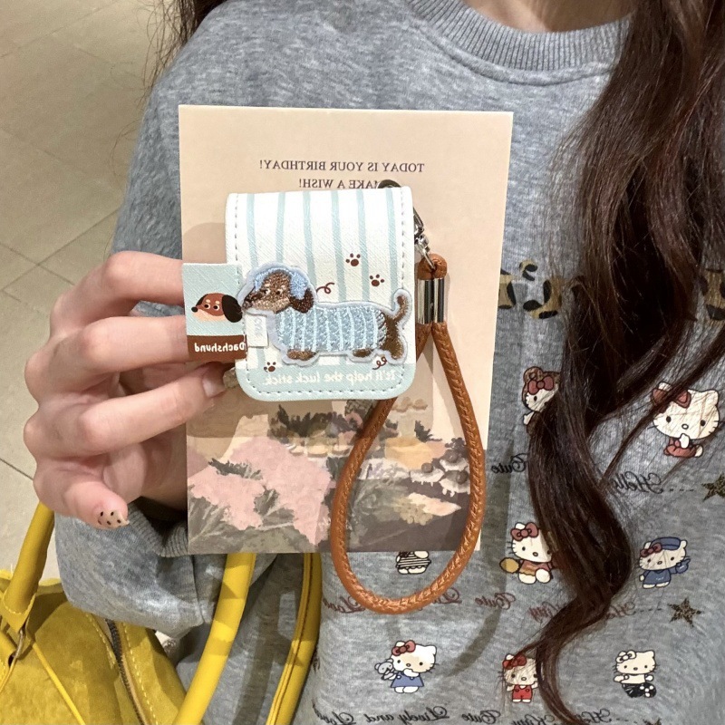 Perro salchicha bordado a rayas azul y blanco japonés y coreano para Airpods4/3 funda protectora para auriculares 2pro tres generaciones nicho