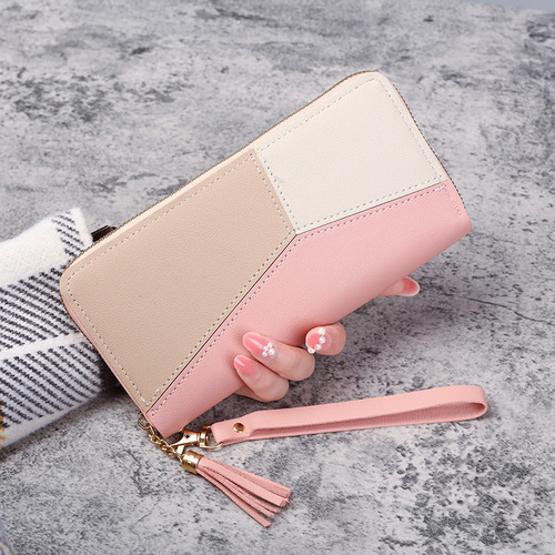  New Korean Style Wallet Women's Long Zipper Large Capacity Mobile Phone Bag Versatile Korean Style Splicing Clutch Bag Card Holder