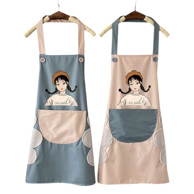 Delantal de mano borrable al por mayor cocina Halter delantal de Bolsillo grande Niña de dibujos animados delantal impermeable