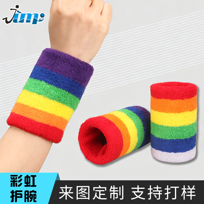 Rainbow Sweat-Absorbent Towel Wristband Sports Running Fitness Basketball Badminton Yoga Wristband Cotton-Feel Breathable Men and Women