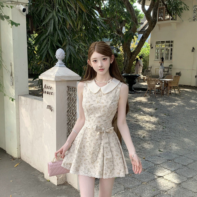 French-Style Floral Dress for Women, Summer 2026 New Model, Doll Collar, Slimming A-Line Short Dress for Petite Figures French-Style Floral Dress for Women, Summer 2026 New Model, Doll Collar, Slimming A-Line Short Dress for Petite Figures