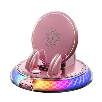 Car phone holder RGB colorful ambient lighting, dashboard-mounted - princess-pinkwireless-charging-stand-colorful-ambient-light-d9
