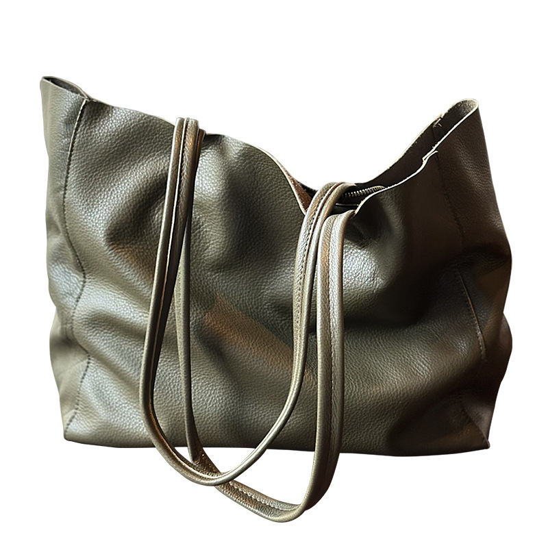 2024秋冬モデル 一層牛革製 大容量ショッピングバッグ 本革レディースバッグ カジュアル シンプル トートバッグ マザーズバッグ 軽量