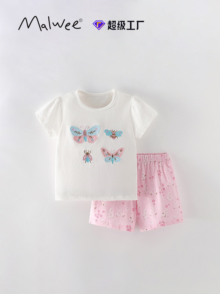 Trajes de niñas malwee transfronterizos de verano nuevos niños europeos y estadounidenses camisetas de manga corta para niñas de estilo extranjero dos piezas