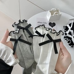 襪子女夏季薄款網眼透氣中筒襪日系少女芭蕾風后跟蝴蝶結jk堆堆襪