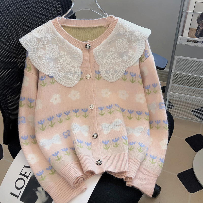 子供の襟のメリヤスのカーディガンのセーターの秋冬服の上着の新型の甘いヨーロッパの商品の外は柔らかくてモチの美しいコートの婦人服を着ます。|undefined