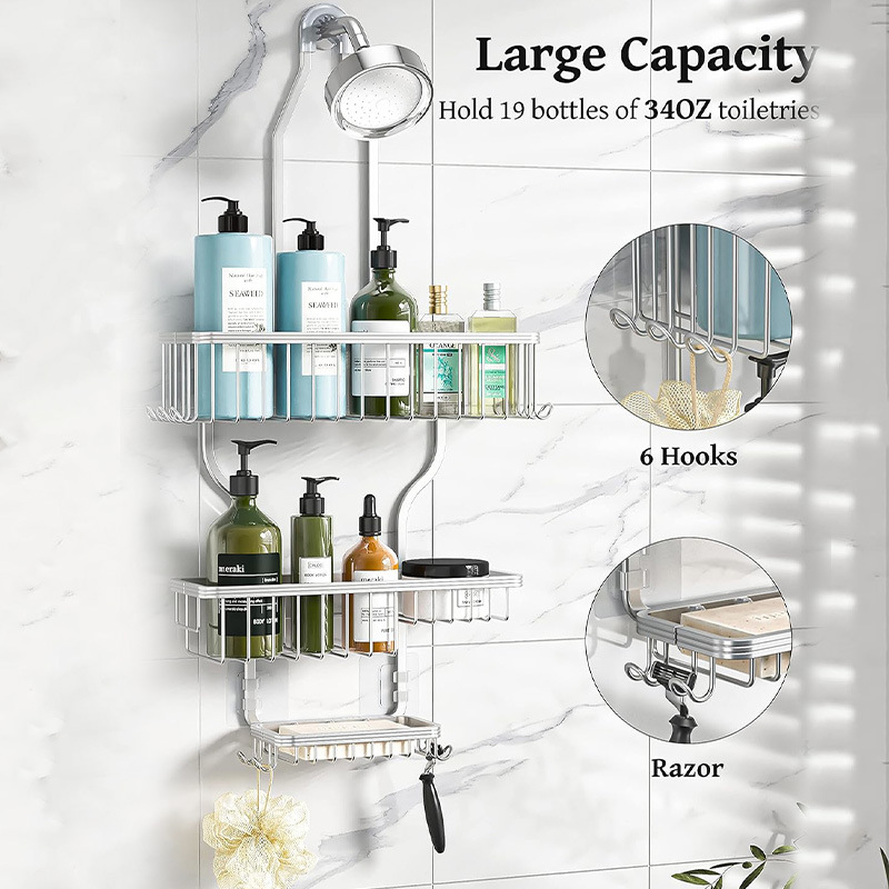 Estante de almacenamiento de suspensión de baño de aluminio espacial, champú de baño, jabón, suspensión de pared, estante de ducha colgante