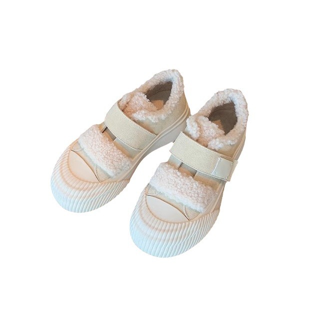 Nuevos zapatos de lana de cuero grueso de invierno de otoño y madrugada de madrugada calentamiento zapatos de galletas casuales zapatos blancos para mujeres