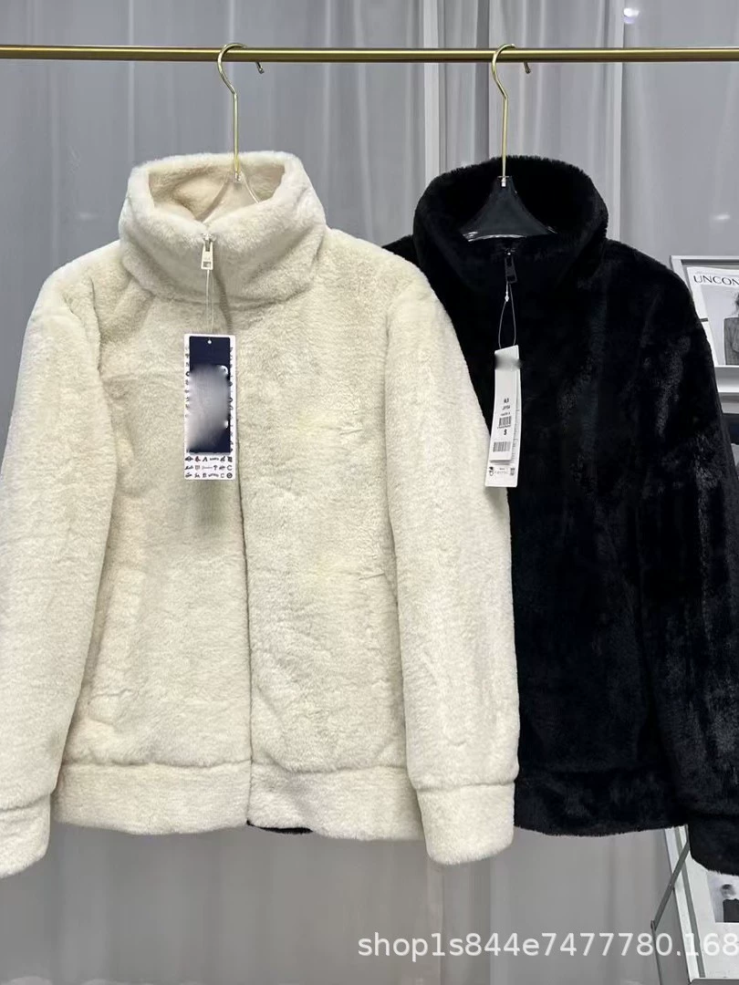 Брендовая куртка унисекс с воротником-стойкой из кроличьего меха, модная брендовая куртка унисекс PF04NY, толстый плюш с вышивкой из овечьего флиса