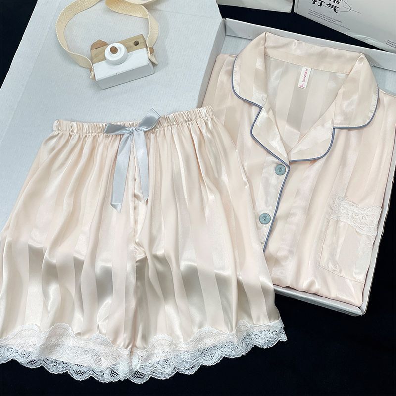 High-end 2024 New Summer Cool Ice Silk Pajamas Women's Summer Short-sleeved Thin Student Ins Home Clothes